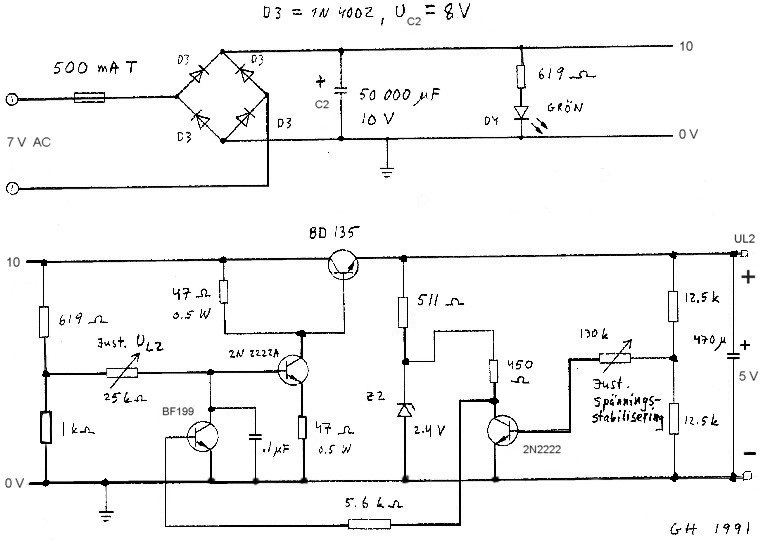 DC Power Supply 0-30 V and 5 V, from the year 1991, 2