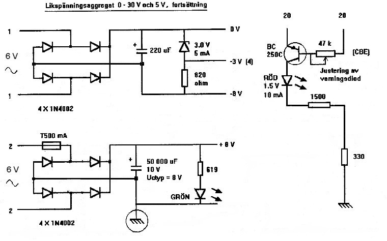 Likspänningsapparat 0-30 V och 5 V, från år 1998, 2