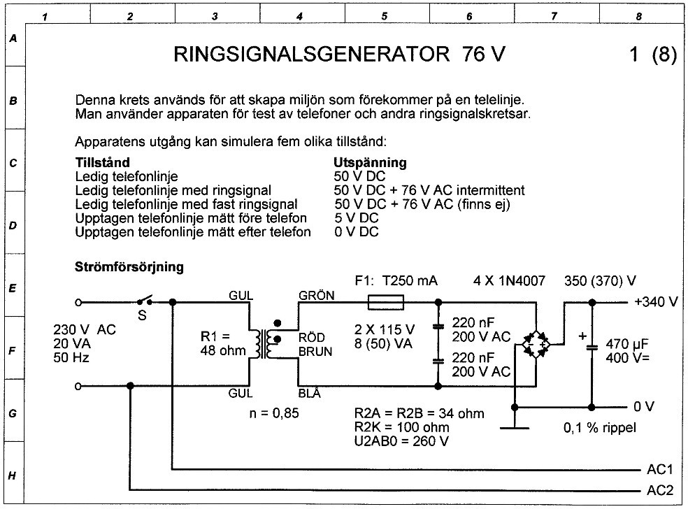 A Measuring Circuit of Ring Generator 76 V, from the year 2007