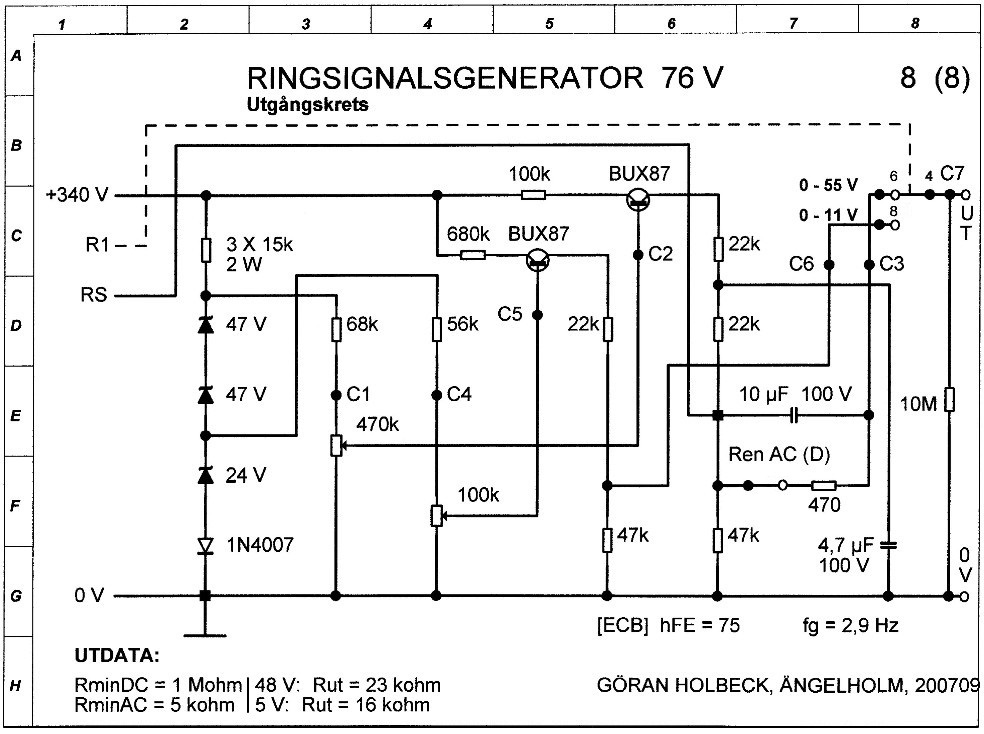 A Measuring Circuit of Ring Generator 76 V, from the year 2007, 8