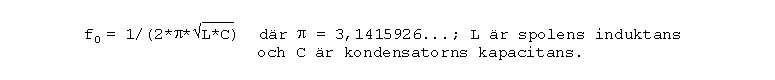 Formel för bestämning av resonansfrekvens