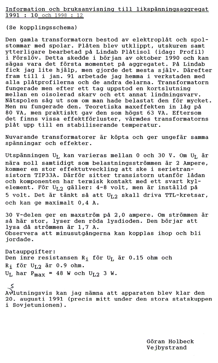 Likspänningsapparat 0-30 V och 5 V, från år 1991, 3