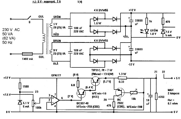 Likspänningsapparat +5 V och -5 V, från år 1999