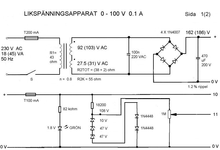 Likspänningsapparat 0-100 V, från år 2002