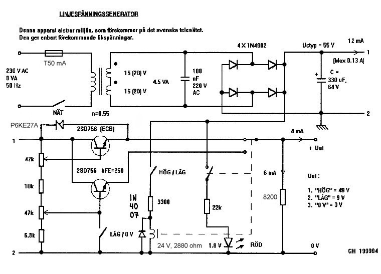 Mätkrets Telefonlinjespänningsgenerator 1, från år 1999