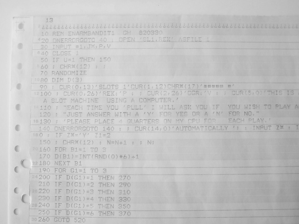 Datorprogram skrivet den 30. mars 1982 i BASIC fr datorn ABC80